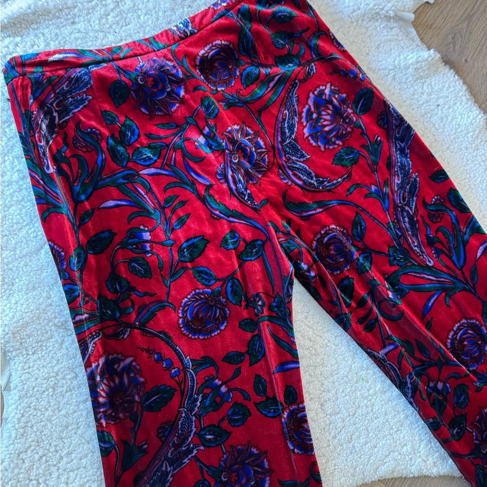 SANDRO Floral Velvet Pants Red and Purple